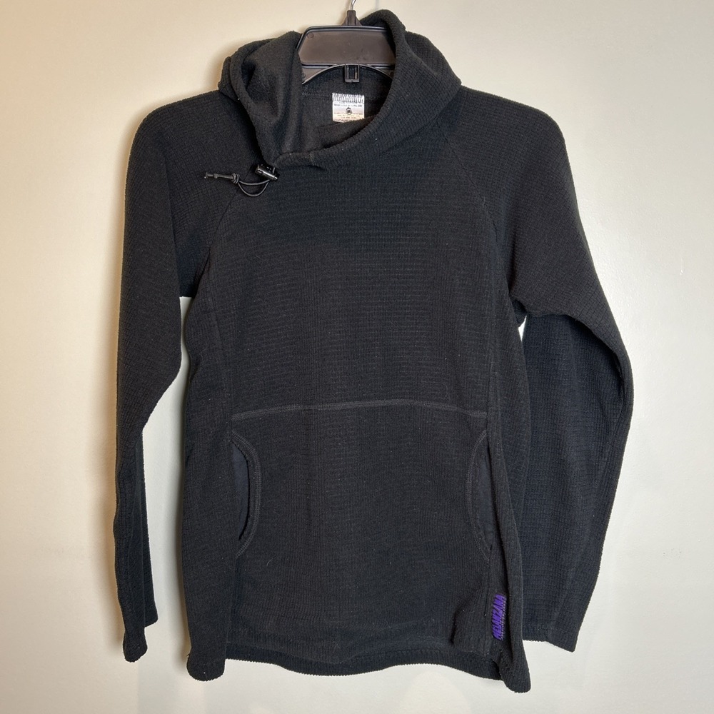 Womens Melanzana Black Micro Grid Fleece Pullover Hooded Small XS hoodie